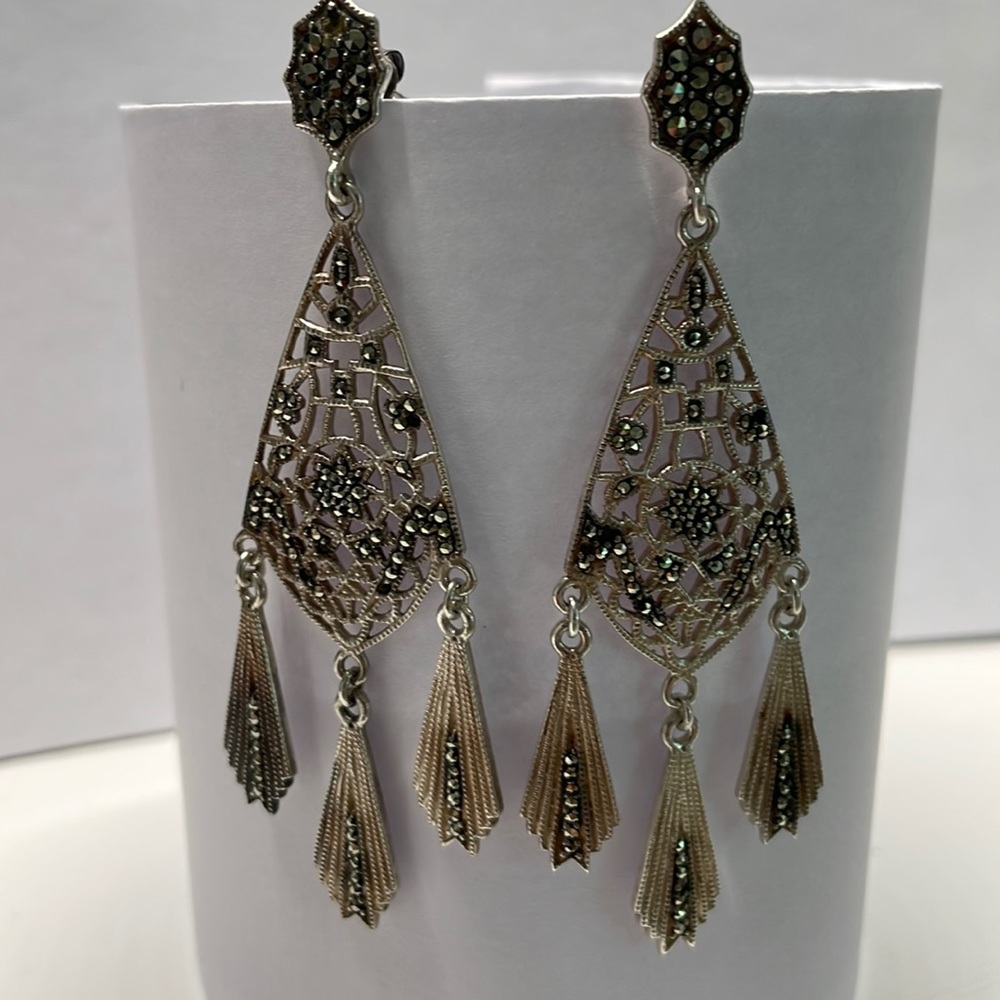 Art Deco Inspired Sterling Silver Marcasite Chandelier Earrings